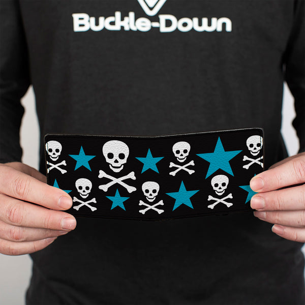 Buckle-Down Bi-Fold Wallet - Skulls & Stars Black White Blue