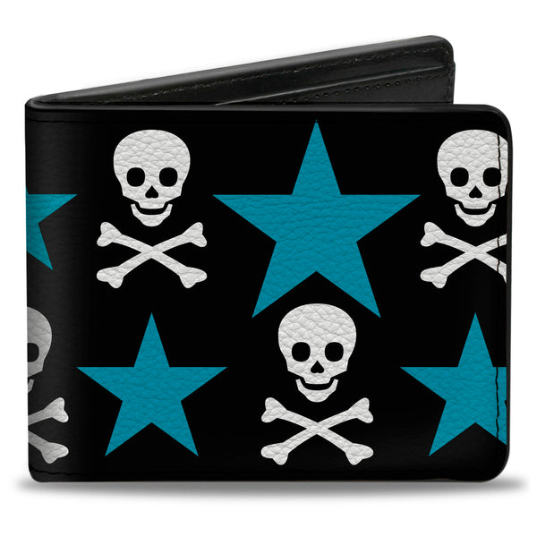 Buckle-Down Bi-Fold Wallet - Skulls & Stars Black White Blue