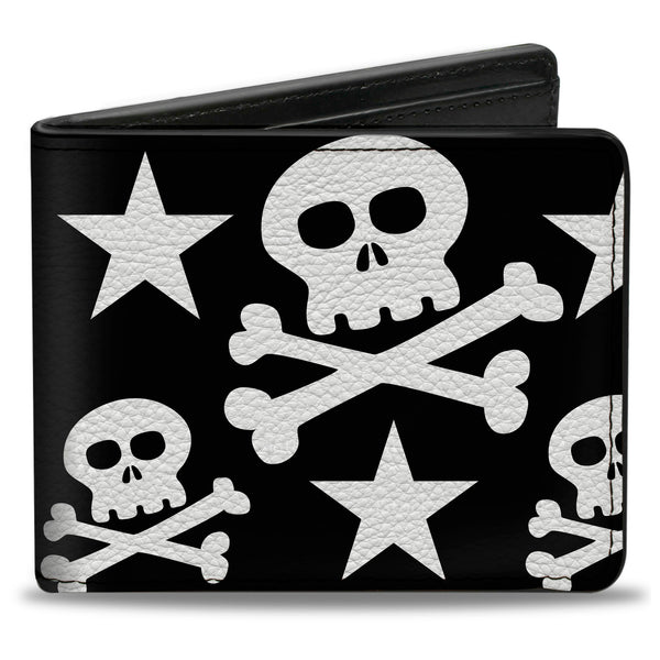 Buckle-Down Bi-Fold Wallet - Skulls & Stars Black White