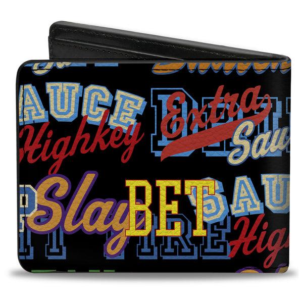 Buckle-Down Bi-Fold Wallet - Slang Verbiage Stacked Black/Multi Color