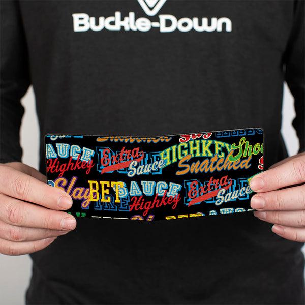 Buckle-Down Bi-Fold Wallet - Slang Verbiage Stacked Black/Multi Color