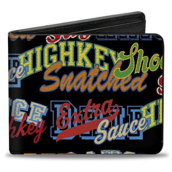 Buckle-Down Bi-Fold Wallet - Slang Verbiage Stacked Black/Multi Color