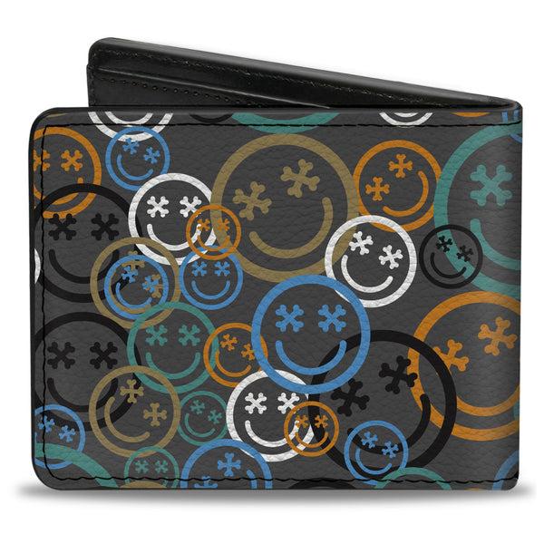 Buckle-Down Bi-Fold Wallet - Smiley Face Crossbones Stacked Gray/Multi Color