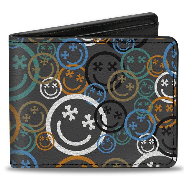 Buckle-Down Bi-Fold Wallet - Smiley Face Crossbones Stacked Gray/Multi Color