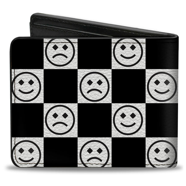 Buckle-Down Bi-Fold Wallet - Smiley Sad Face Checker Black/White