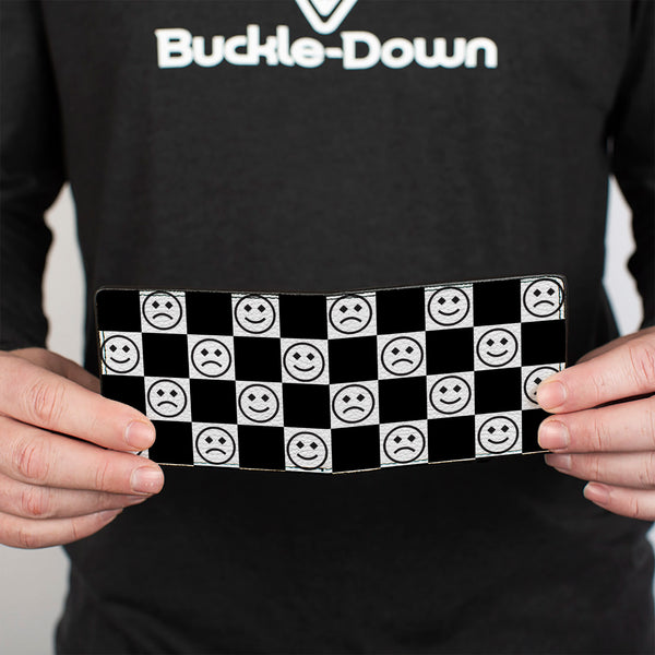 Buckle-Down Bi-Fold Wallet - Smiley Sad Face Checker Black/White