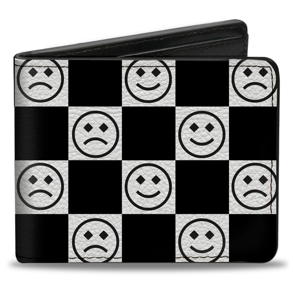Buckle-Down Bi-Fold Wallet - Smiley Sad Face Checker Black/White