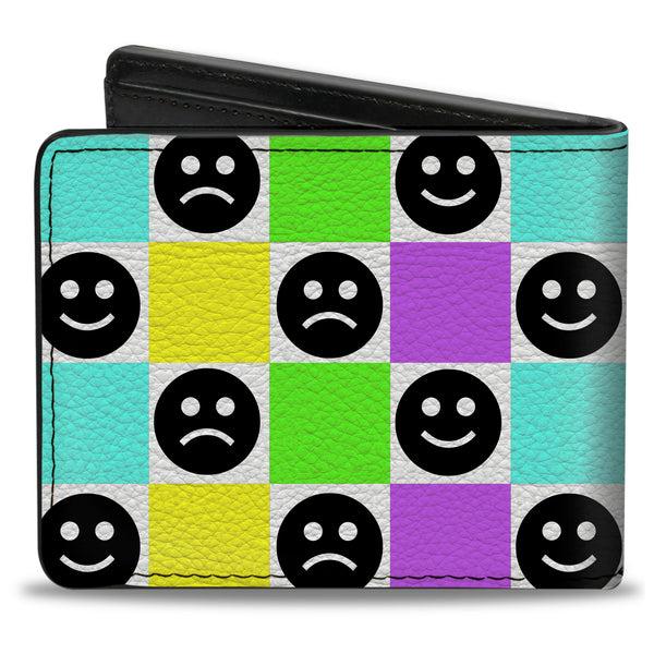 Buckle-Down Bi-Fold Wallet - Smiley Sad Face Checker Multi Color/White
