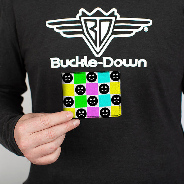 Buckle-Down Bi-Fold Wallet - Smiley Sad Face Checker Multi Color/White