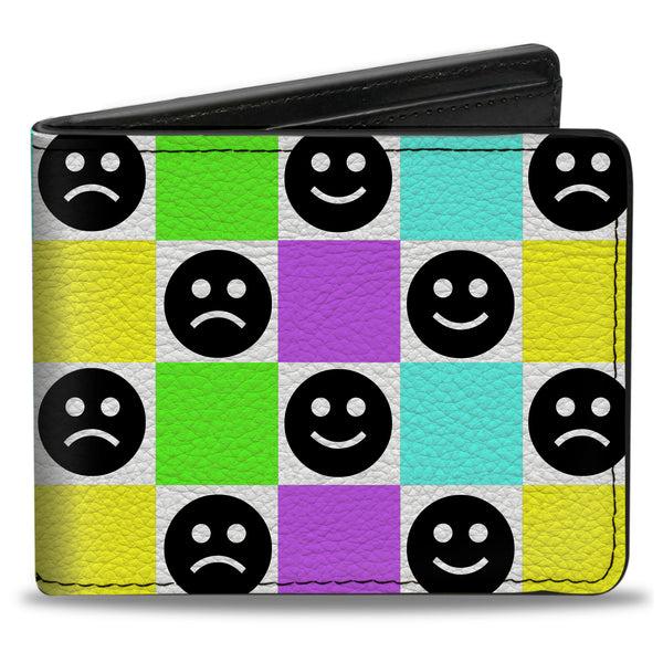 Buckle-Down Bi-Fold Wallet - Smiley Sad Face Checker Multi Color/White