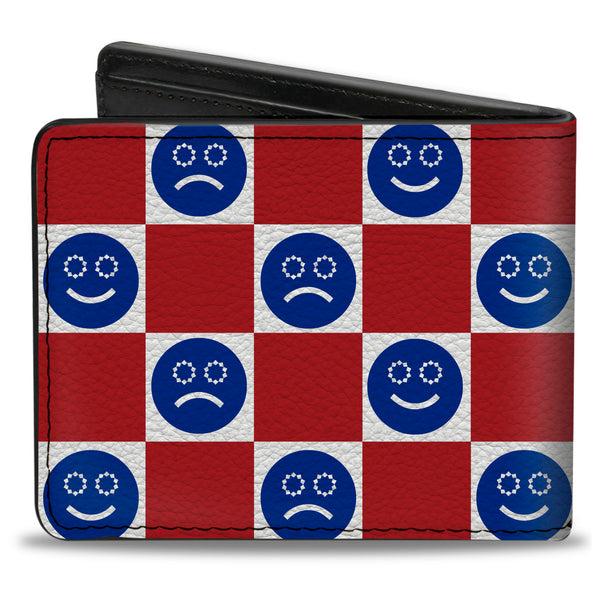 Buckle-Down Bi-Fold Wallet - Smiley Sad Face Checker Red/White/Blue