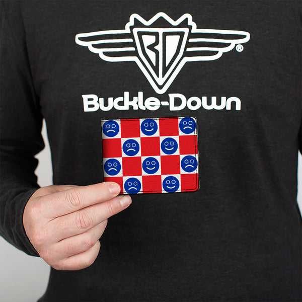Buckle-Down Bi-Fold Wallet - Smiley Sad Face Checker Red/White/Blue