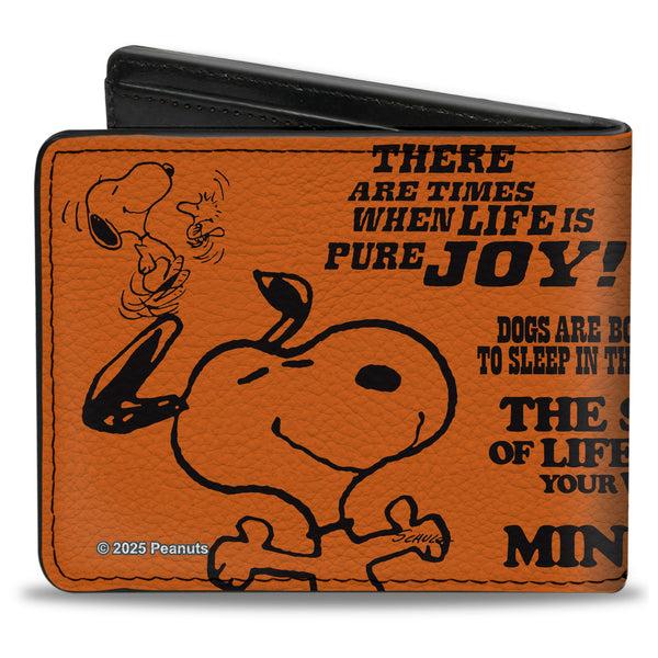 Buckle-Down Bi-Fold Wallet - Snoopy Poses And Quotes Collage Orange/Black