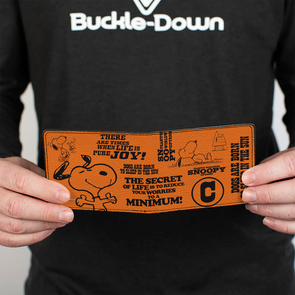 Buckle-Down Bi-Fold Wallet - Snoopy Poses And Quotes Collage Orange/Black