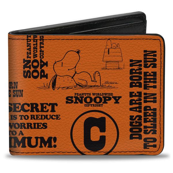 Buckle-Down Bi-Fold Wallet - Snoopy Poses and Quotes Collage Orange/Black