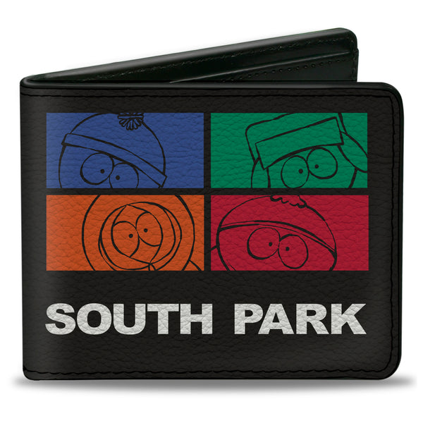 Buckle-Down Bi-Fold Wallet - SOUTH PARK Boys Face Blocks and Text Black/Multi Color