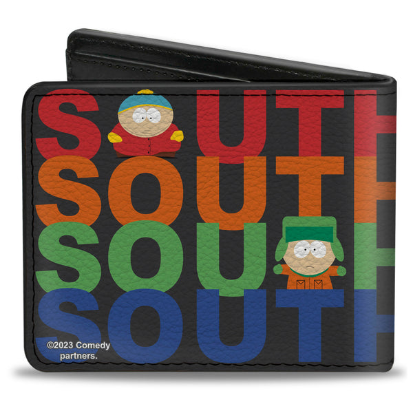 Buckle-Down Bi-Fold Wallet - SOUTH PARK Text Stripe And Characters Black/Multi Color