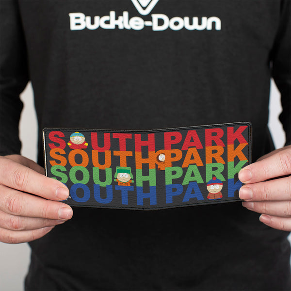 Buckle-Down Bi-Fold Wallet - SOUTH PARK Text Stripe And Characters Black/Multi Color