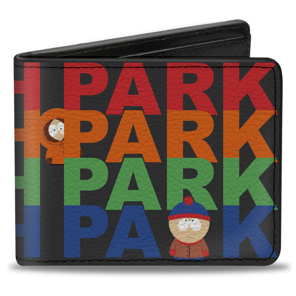 Buckle-Down Bi-Fold Wallet - SOUTH PARK Text Stripe and Characters Black/Multi Color