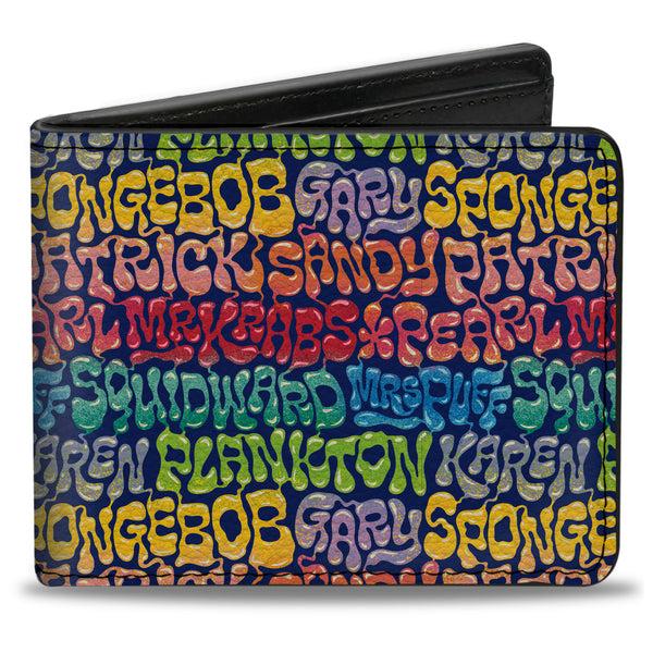 Buckle-Down Bi-Fold Wallet - SpongeBob SquarePants and Friends Names Collage Blue/Multi Color