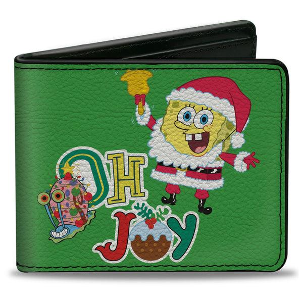Buckle-Down Bi-Fold Wallet - SpongeBob SquarePants and Gary OH JOY Holiday Christmas Pose Green
