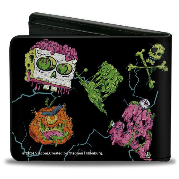 Buckle-Down Bi-Fold Wallet - SpongeBob SquarePants Halloween Slime Icons Scattered Black