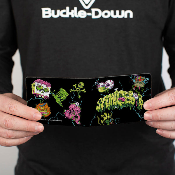 Buckle-Down Bi-Fold Wallet - SpongeBob SquarePants Halloween Slime Icons Scattered Black