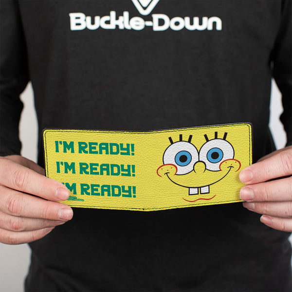 Buckle-Down Bi-Fold Wallet - SpongeBob SquarePants I'M READY Face Close-Up Yellow/Green