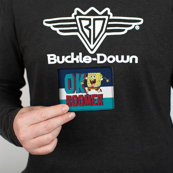 Buckle-Down Bi-Fold Wallet - SpongeBob SquarePants OK BOOMER Tongue Out Pose Stripe Blues White