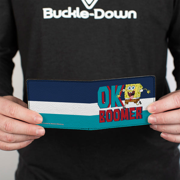 Buckle-Down Bi-Fold Wallet - SpongeBob SquarePants OK BOOMER Tongue Out Pose Stripe Blues White