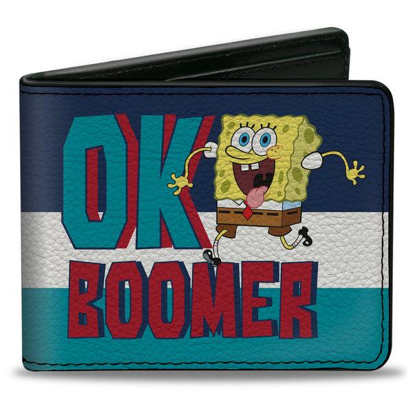 Buckle-Down Bi-Fold Wallet - SpongeBob SquarePants OK BOOMER Tongue Out Pose Stripe Blues White
