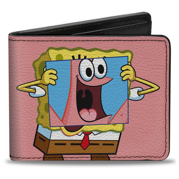 Buckle-Down Bi-Fold Wallet - SpongeBob SquarePants Patrick Star Face Cover Up Pose Pink