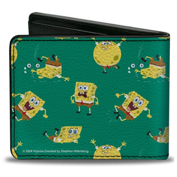 Buckle-Down Bi-Fold Wallet - SpongeBob SquarePants Poses Scattered Green
