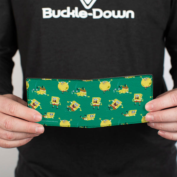Buckle-Down Bi-Fold Wallet - SpongeBob SquarePants Poses Scattered Green