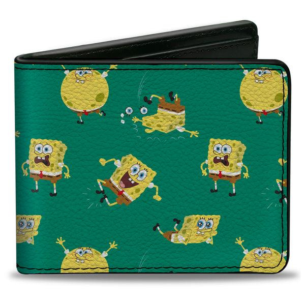Buckle-Down Bi-Fold Wallet - SpongeBob SquarePants Poses Scattered Green