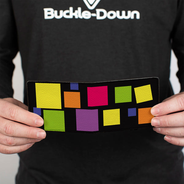 Buckle-Down Bi-Fold Wallet - Squares Black Multi Color