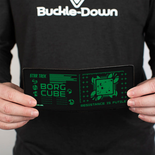 Buckle-Down Bi-Fold Wallet - Star Trek BORG CUBE RESISTANCE IS FUTILE Icons Black/Green