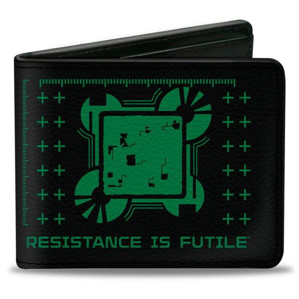 Buckle-Down Bi-Fold Wallet - Star Trek BORG CUBE RESISTANCE IS FUTILE Icons Black/Green