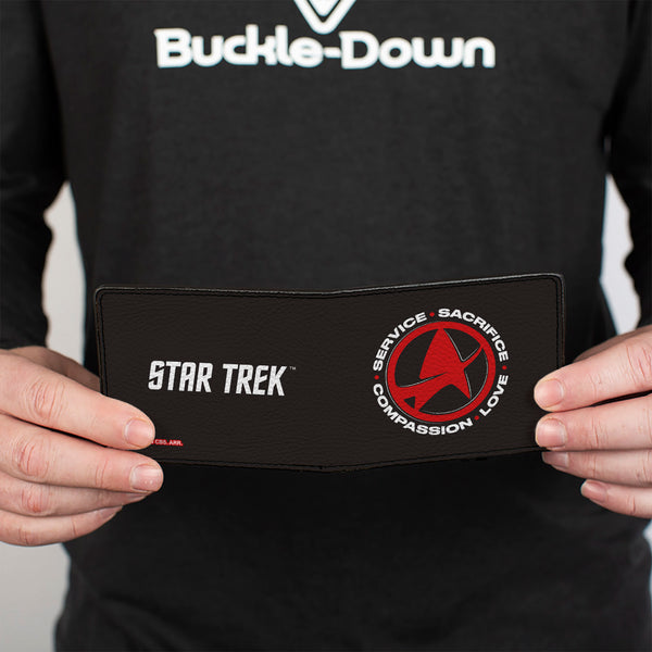 Buckle-Down Bi-Fold Wallet - STAR TREK SERVICE SACRIFICE COMPASSION LOVE Badge Icon Black/White/Red