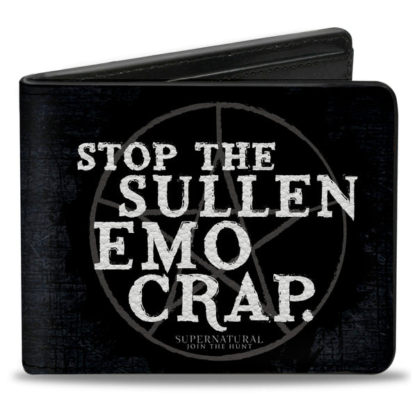 Buckle-Down Bi-Fold Wallet - STOP THE SULLEN EMO CRAP Pentagram Black Grays White