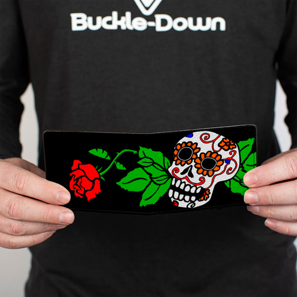 Buckle-Down Bi-Fold Wallet - Sugar Skull W Roses & Heart