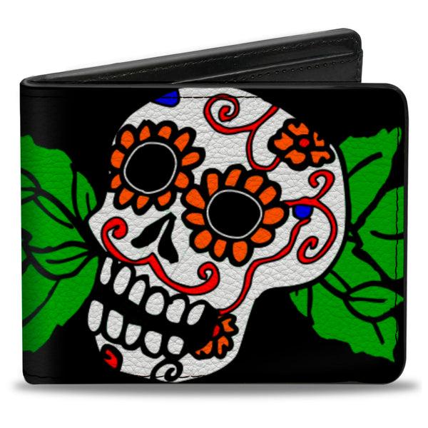 Buckle-Down Bi-Fold Wallet - Sugar Skull w Roses & Heart