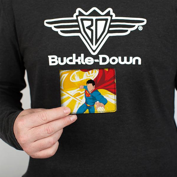 Buckle-Down Bi-Fold Wallet - Superman Action Silhouette Pose Yellows/White