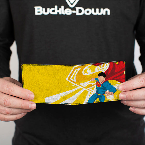 Buckle-Down Bi-Fold Wallet - Superman Action Silhouette Pose Yellows/White