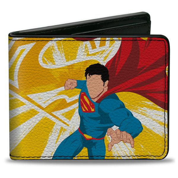Buckle-Down Bi-Fold Wallet - Superman Action Silhouette Pose Yellows/White