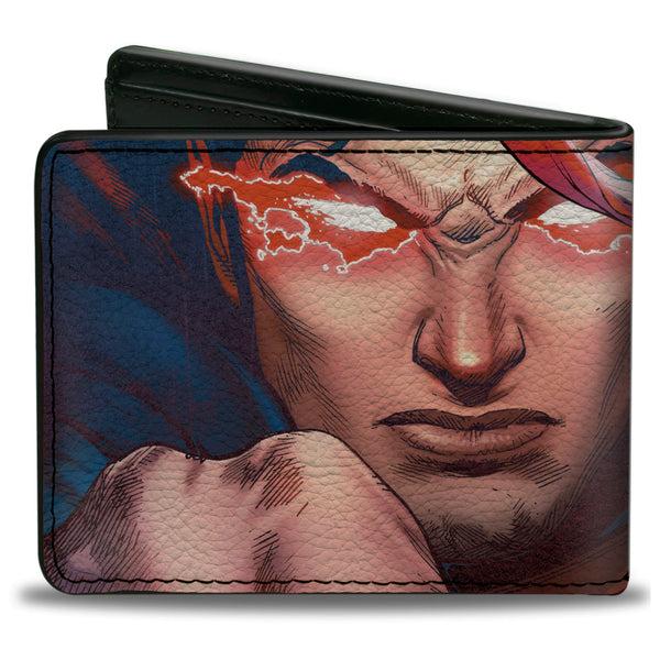 Buckle-Down Bi-Fold Wallet - Superman Flying Pose Shield + Heat Vision Eyes Pose CLOSE-UP