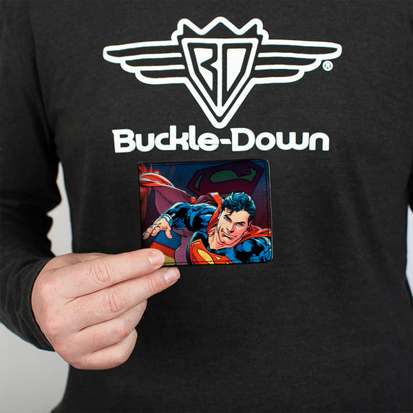 Buckle-Down Bi-Fold Wallet - Superman Flying Pose Shield + Heat Vision Eyes Pose CLOSE-UP
