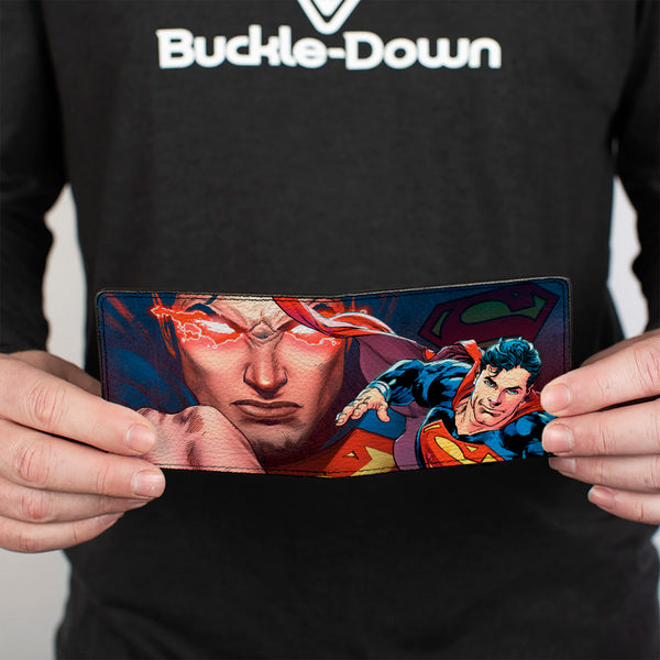 Buckle-Down Bi-Fold Wallet - Superman Flying Pose Shield + Heat Vision Eyes Pose CLOSE-UP