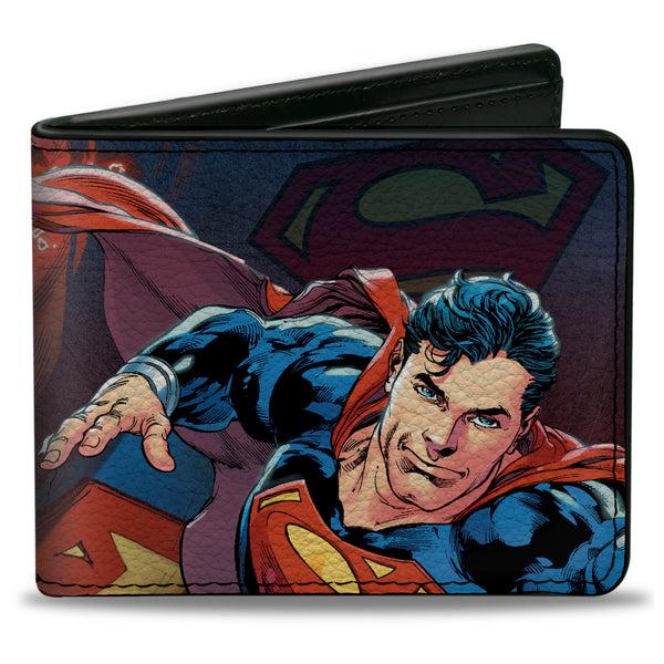 Buckle-Down Bi-Fold Wallet - Superman Flying Pose Shield + Heat Vision Eyes Pose CLOSE-UP