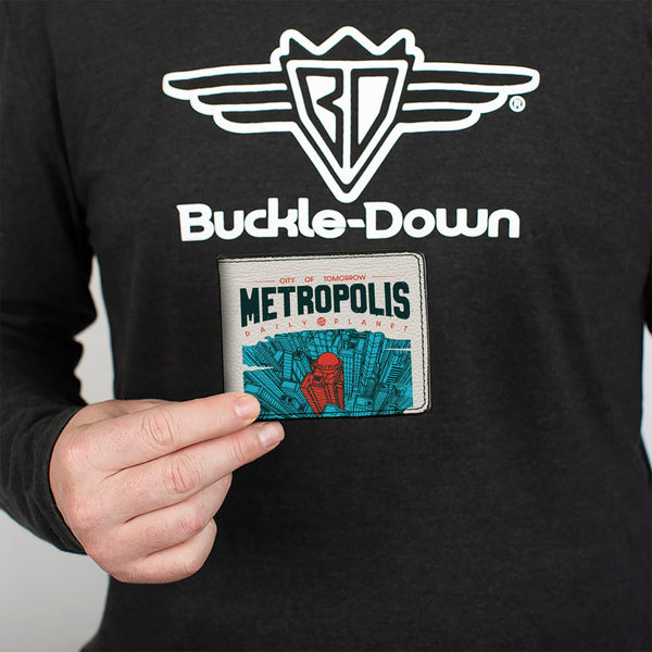 Buckle-Down Bi-Fold Wallet - Superman METROPOLIS DAILY PLANET Sky View White/Blue/Red